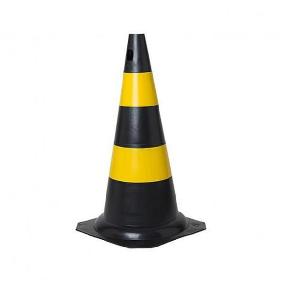 Cone de sinalização rígido 75cm preto e amarelo 
