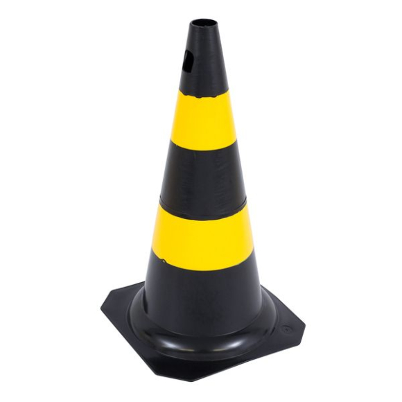 Cone de sinalização rígido 50cm preto e amarelo
